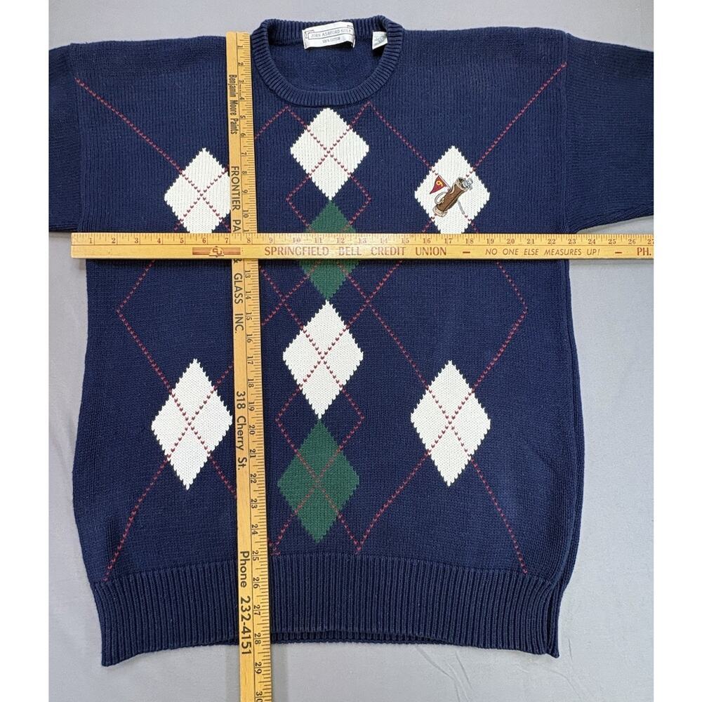 Vintage John Ashford Golf Sweater Mens Large Blue Argyle Embroidered Cotton Knit - Picture 4 of 7